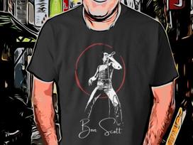 The Rock Voice Bon Scott Singing Tee | Retro Stencil Art Rock Legend T-Shirt | Rock Halo Series XL black