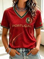 Moterų Portugalijos futbolo marškinėliai su V formos iškirpte Futbolo kultūriniai marškinėliai XXS black
