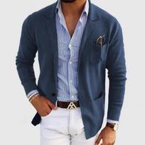 New Fashion Slim Fit Men's Blazer, Casual Formal Suit Jacket for Wedding Party, Men's Business Casual Outerwear M mėlyna
