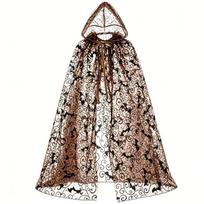 Lengvas Halloweeno su gobtuvu juodas ilgas apsiaustas su voratinklio rašto tinkliniu megztuku Maskaradų vakarėliui Style C black