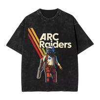 Acid Washed Arc Raiders Sci Fi Gaming Vintage T-shirt Men Women Oversized Y2k Cotton Tops Shirts Novelty Crewneck Short Sleeves 150 black