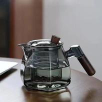High borosilicate glass walnut boiling teapot through the black side of the tea water separation teapot six sides teapot skaidri juoda spalva