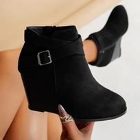 Suede Wedge Ankle Boots Moteriški Aukštakulniai Batai 2025 Mados Sniego Batai Prekės ženklas Papildomo Dydžio Elegantiški Laisvalaikio Mados Suknelės Botas Mujer 38 juoda