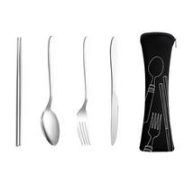 Portable Tableware Tableware Set Camping Bag Black Blue Orange Purple Stainless Steel Picnic Travel Fork Spoon black