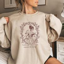 Pride and Prejudice Sweatshirt Jane Austen Hoodie Women Long Sleeve Crewneck Sweatshirt Vintage Graphic Hoodies Bookish Gifts L gray