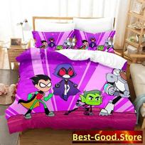 Teen Titans Bedding Set Single Twin Full Queen King Size Bed Set Aldult Kid Bedroom Duvetcover Sets Anime parure de lit Bed EU Single(135*200cm)3pcs purple