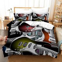 Roko Gitaros Patalynės Komplektas Viengulis Twin Pilnas Karalienės Karaliaus Dydis Poliesteris Miegamojo Antklodės Užvalkalas Suaugusiems Vaikams Antklodės Užvalkalų Rinkinys EU Single(135*200cm)3pcs black