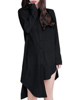 Bubu Ohana Asymmetrical Solid Long Long Open Adult Mini Sizes Black Blouse, Color, Length, Sleeves, Women's Clothing, Spring, Summer, Autumn, Winter,