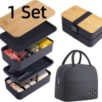 1200ML Japanese Bento Box Double Layer Food Container Picnic Divided Lunch Box  For Kids Black-C