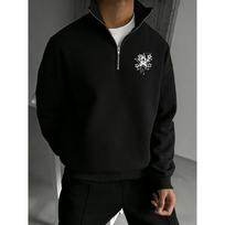 Gothic Star Minimalist Print Men's Half Zipper Sweatshirt, Minimally Fashionable Stand Collar Printed Casual Long Sleeve Stand Collar Sweatshirt XL juoda