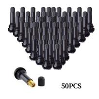 Black TR414 Tubeless Car Wheel Tire Valve Stems with Caps Snap in Type Rubber Tire Valve Stem Cover High Quality Car Accessories Black 50PCS