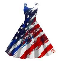 Sleeveless Midi Dress with Star and Stripe Print Casual A Line Fit Summer Tank Style for Women Juniors XL mėlyna
