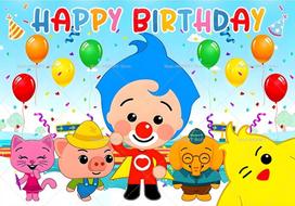 Kids Birthday Baby Shower Backdrop Cartoon Plim Plim Clown Magical Hero Design Portrait Photography Indoor Wall Decor Supplies 47.2x31.5inch/120*80cm blue