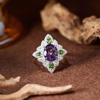 Natural Amethyst, Citrine, and Topaz Gemstone Ring for Women in S925 Sterling Silver Adjustable brown