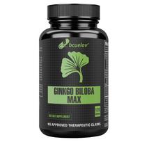 Bcuelov Ginkgo Biloba Max Dietary Supplement, 24% Ginkgo Biloba Leaf Extract, 120 Vegetarian Capsules 60 Servings, 375mg Per Capsule 120 Capsules black