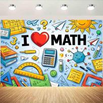 I Love Math Cartoon Study Photography Backdrop Calculator Ruler Stationery School Classroom Decor Photo Banner 98×71inch/250*180cm