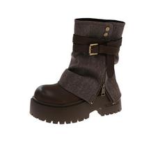 Thick-soled Martin boots women's 2026 autumn and winter new British wind stacking pants tube boots belt buckle cowboy short boots 37