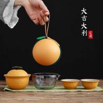 Big Orange Dali Travel Kung Fu Tea Set One Pot Two Cups Outdoor Car Express Cup Portable Companion Business Gifts brown