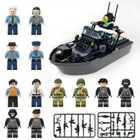 MOC karinis statybinis blokas, fregata, policijos valtis, jūrų pėstininkas, specialus policijos patrulio berniuko žaislų rinkinys black