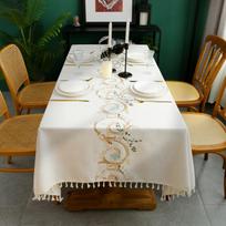Cotton Linen Embroidery Tablecloths Rectangle Dust Proof Table Cover, Embroidery flower Pattern Table Cloths,Party  Decor 90X90cm gray