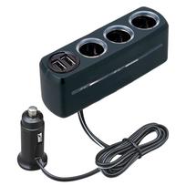 SEIWA F285 cigarečių žiebtuvėlio lizdo išplėtimo skirstytuvas, 4 apšviesti lizdai, 3 lizdai + 2 USB, laidinis tipas juoda
