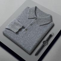 Vyriškas vilnos ir kašmyro megztinis - Ilgomis rankovėmis, su atverčiama polo apykakle, vėlimo tipo, rudeniui/žiemai XXXL gray