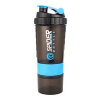 3layers Shaker Protein Powder Shaker Bottle with Steel Ball Wear-resistant Plastic Mixing Cup Gym Fitness Sport Whey Shakes Cup Exercise Bottle 500ml mėlyna