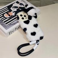 Cute 3D Plush Panda Black Heart Phone Case for iPhone 17 Pro Max 16 15 14 13 Sweet Hand Strip Stand Soft Fuzzy Protective Cover For iPhone11&Case&Opp Bag black