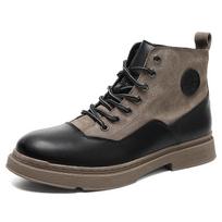 Men's Retro Genuine Leather Martin Boots, Trendy Non-Slip Short Boots for Work, Sports, Travel, and Hiking. 41 gray