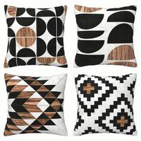 4Pcs Mid-Century Modern Wood Grain Hug Pillow Covers Black And White Home Decor Cushions For Room And Living Room Decor, No Inne Peach skin 40*40(CM)-4Pcs
