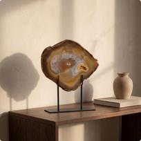 Agate Slice Figurine with Metal Stand Vivid on Style Tabletop Decor for brown