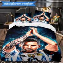 Lionel Messi With World Cup Trophy 3pcs Bedding,Including 1pc Duvet Cover And 2pcs Pillowcases Perfect for Christmas,Ideal for Bedroom, Dormitory 140cmx210cm