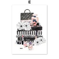 Fashion Girl Paris Kvepalai kulniukai lūpų dažai Makiažas Menas Drobė Tapyba Šiaurės šalių plakatai ir spaudiniai Sienų nuotraukos Svetainės dekoras be rėmelio 60*100cm white