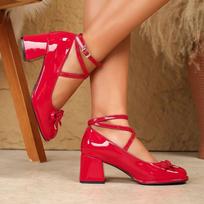 High Quality Red Mary Jane Shoes New Pumps Thick High Heels Lolita Square Toe Shoes for Women Fashion Party Leather Women Shoes 34 red