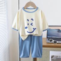 New Yaser Home Clothes Three-quarter Sleeve Suit Boys and Girls Popular Pajamas Summer Thin, Medium and Large Children's Air-conditioned Clothes 90cm mėlyna