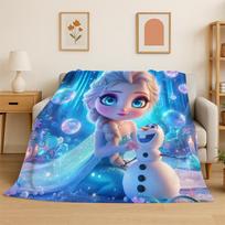 Animacinis filmukas Ledinė Elsa Anna Princesė Mergaitė Flanelinis pledas Minkštas Šiltas metamas pledas Miegamajam Svetainei Lovai Kelionei Iškylai Vaikui 75x100cm blue