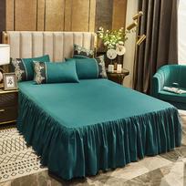 Bed Skirt Non-slip Mattress Cover Bedsheet Bedspread Solid Color Bed Skirt Ruffled Bed Skirt 1pcs Cover Bedroom Bed Cover pillowcase 2pcs blue