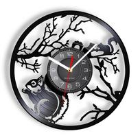 Squirrels In Love Wall Clock Modern Design Woodland Animals Home Decor Squirrels on a Tree Vintage Vinyl Record Wall Clock gray