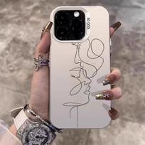 Line Sketch Couple Pattern Electroplate Silver Phone Case For iPhone 17 16 15 14 13 12 11 Pro Max 17 Air 16E X XR XS Hard Cover iPhone17 Pro Max white