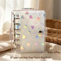 Colorful Laser Heart Ring Binder Planner - A5/A6/A7/M5, PVC Transparent 6-Hole Replaceable Cover with Double Snap. beige