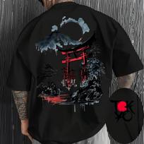 Japanese Ukiyoe Torii Gate&Fuji Mountain Print Cotton Men Woment T-shirt SummerAutumn Daily Sports Casual Loose Short-sleeve L juoda