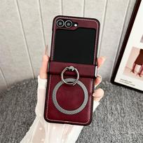 Frosted Leather Ring Holder Magsafe Magnetic Phone Case for Samsung Galaxy Z Flip 7 6 5 4 3 Flip7 FE Flip6 Wireless Charge Cover Galaxy Z Flip7