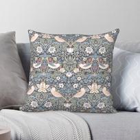 William Morris Strawberry Thief Ink Blue Floral Pillowcase Polyester Linen Velvet Printed Decor Pillow Case Bed Cushion Cover 18 55X55CM gray