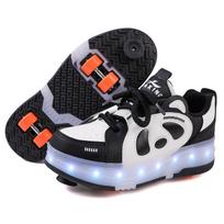 Girs LED Luminous Sport Shoes Four-wheel Skates Children's LED Light Shoes Luminous Shoes Retractable with Wheels and Brakes Roller Skates 29
