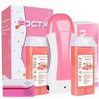 Hair removal kit for women and men with strips. Roll-on wax kit including 2 Rose Soft Wax Cartridges and 100 Non-woven Wax Strips. pink