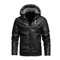 Vyriški odiniai švarkai su gobtuvu Chaquetas Slim Fit Motociklininko PU odiniai paltai Aukštos kokybės vyriški šilti vilnos odiniai paltai Dydis 5XL XXXL black