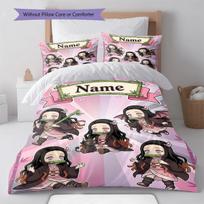 Nezuko Kamado Custom Bedding Set Duvet Cover Pillowcase Soft Bedroom Home Decor Anime Style -QJY 140*200cm/55x79in Single/Twin 3pcs gray