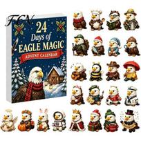 Decorative Christmas Keepsakes Eagle Advent Calendar, 24Pcs Acrylic 2D Ornament Set with Mini Kids Holiday Surprise Blind Box Cartoon Figures, eagle gray