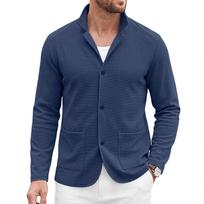 Men's Winter Knit Cardigan Single-Breasted Lapel Collar Sweater for Casual Wear XL blue