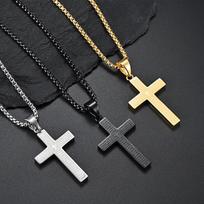 Vyriški nerūdijančio plieno Jėzaus Kristaus nukryžiuotojo kryžiaus pakabukas 3 mm kvadratinis perlų grandinės karoliai Necklace-65cm